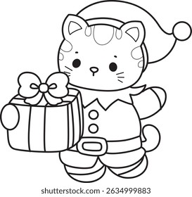 Lineart of a bunch of cute cat with various activities.
Outline of kawaii animal kitty for scrapbook and sticker.
outline of dwarf kitten bring a gift box
