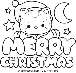Lineart of a bunch of cute cat with various activities.
Outline of kawaii animal kitty for scrapbook and sticker.
outline of Santa kitten with Merry Christmas text
