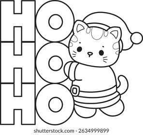 Lineart of a bunch of cute cat with various activities.
Outline of kawaii animal kitty for scrapbook and sticker.
outline of Santa kitten bring a ho ho ho text
