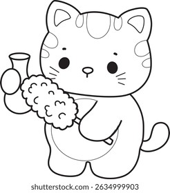 Lineart de um bando de gato bonito com várias atividades.
Contorno de kawaii animal kitty para scrapbook e adesivo.
contorno de gatinho limpando o vaso com polvilho de penas
