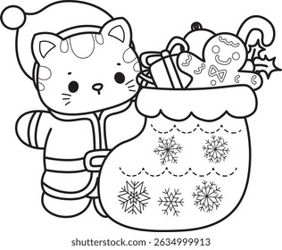 Lineart of a bunch of cute cat with various activities.
Outline of kawaii animal kitty for scrapbook and sticker.
outline of Santa kitten with red socks
