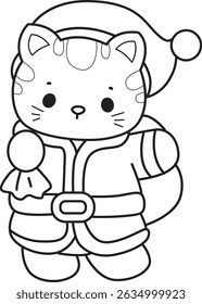 Lineart of a bunch of cute cat with various activities.
Outline of kawaii animal kitty for scrapbook and sticker.
outline of Santa kitten with a buck of gifts