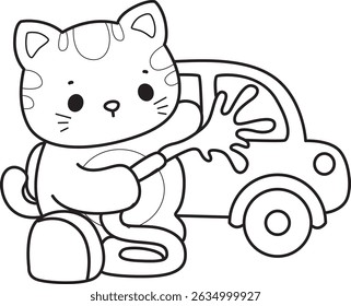 Lineart de um bando de gato bonito com várias atividades.
Contorno de kawaii animal kitty para scrapbook e adesivo.
esboço de gatinho lavando um carro
