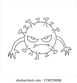 Lineart Cartoon images of corona virus on a white background. Vector illustration of a virus, bacteria, covid-19. Adult coloring book. 