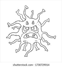 Lineart Cartoon images of corona virus on a white background. Vector illustration of a virus, bacteria, covid-19. Adult coloring book. 