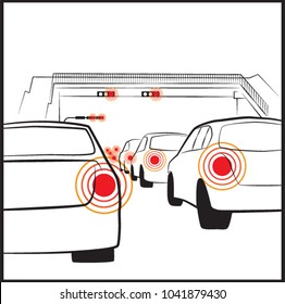 line-art cartoon vector of traffic jam on white background, cartoon style.