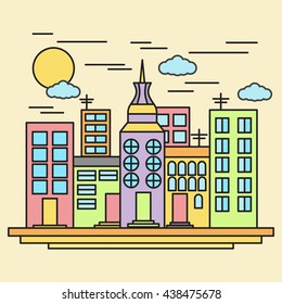 Lineart city colorful simple flat vector illustration. Landscape.