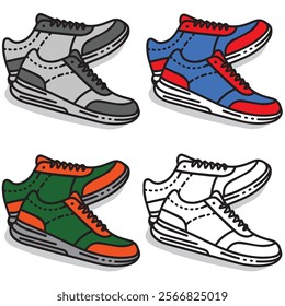 Lineart collection of pairs of shoes showcasing various designs with clean, minimalist outlines. Ideal for fashion themes, branding, or creative projects. High-quality and versatile artwork.