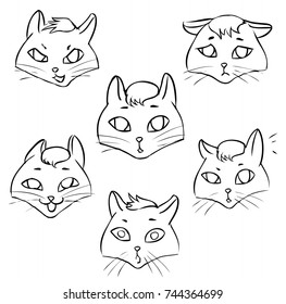 Lineart Coloring Page Emotions Cat Stickers Stock Vector (Royalty Free ...