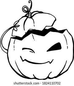 Lineart coloring vector pumpkin winks and takes off its hat as a greeting. Illustration isolated on white