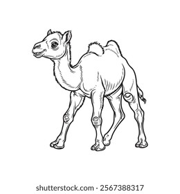 Lineart Cute camel cartoon characters vector illustration. For kids coloring book