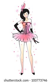 Line-art of a cute smiling cabaret dancer
