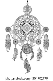 Lineart design of beautiful unique dream catcher for illustration and adult coloring book pages - Stock Vector svg