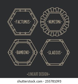 Lineart design. Set of Retro Insignias, monogram and  frames