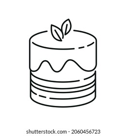 Lineart dessert icon for website, application, menu. Delicious cake isolated on white background. Vector, eps 10