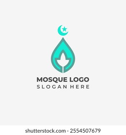 Lineart Dome Mosque Logo Vector with a Leaf Symbol Inside