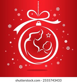 Lineart of drawing of Virgin Mary and Baby Jesus icons on the ball. Christmas celebration