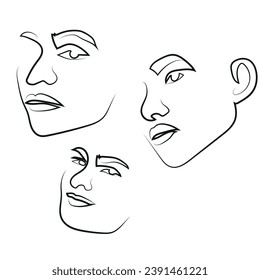 lineart of female faces drawn from different angles