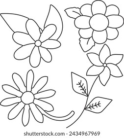 Lineart floral elements collection. Spring floral composition.Decorative beauty elegant illustration  for design hand drawn flower