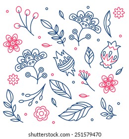 Lineart Floral seamless pattern. Vector illustration.
