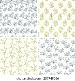 Lineart floral seamless patterns. Vector illustration.