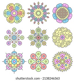 Lineart flower design elements vector illustration