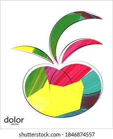 Line-art fruit illustration. Watercolor textured minimal art print. Isolated artistic floral object on white.  Free hand logo drawing.