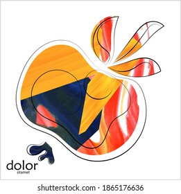 Line-art fruit illustration. Watercolor textured minimal art print. Isolated artistic floral object on white.  Free hand logo drawing.