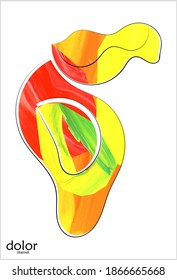 Line-art fruit illustration. Watercolor textured minimal art print. Isolated artistic floral object on white.  Free hand logo drawing.