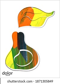 Line-art fruit illustration. Watercolor textured minimal art print. Isolated artistic floral object on white.  Free hand logo drawing.