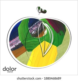 Line-art fruit illustration. Watercolor textured minimal art print. Isolated artistic floral object on white.  Free hand logo drawing.