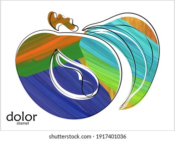 Line-art fruit illustration. Watercolor textured minimal art print. Isolated artistic floral object on white.  Free hand logo drawing.
