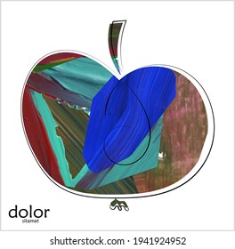 Line-art fruit illustration. Watercolor textured minimal art print. Isolated artistic floral object on white.  Free hand logo drawing.