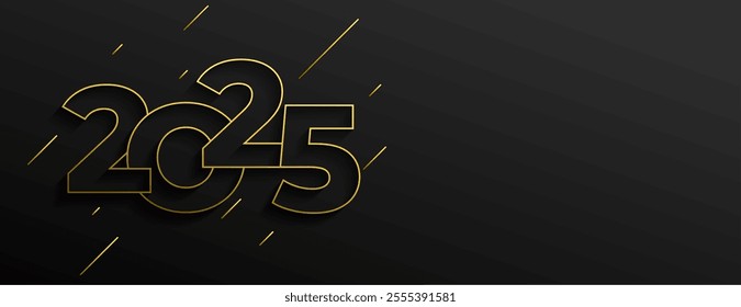 lineart golden 2025 new year dark wallpaper with text space vector