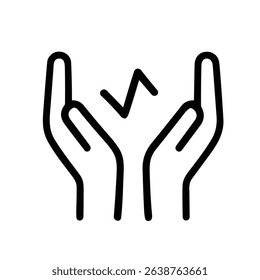 Lineart Hand Drawn Energy Bolt Between Open Hands Illustration Icon