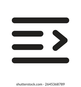 Recuo à direita do ícone linear. Ferramentas tipográficas e de parágrafo para interface do usuário, aplicativos e design da Web.