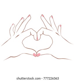 Lineart Illustration Of Hands Making Heart Symbol Love Concept