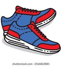 Lineart illustration of a pair of blue and red shoes with clean, modern strokes. Perfect for fashion designs, branding, or creative projects. High-quality and versatile digital artwork.