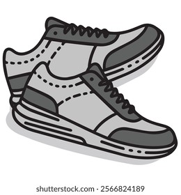 Lineart illustration of a pair of gray shoes with sleek and minimalist strokes. Perfect for fashion projects, branding, or modern designs. High-quality and versatile digital artwork.