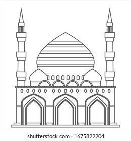 Lineart islam traditional architecture muslim mosque house building religious flat design vector illustration