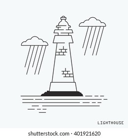 Lineart lighthouse black and white vector illustration