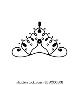 Lineart medieval royal crown queen monarch lord king outline icon isolated vector illustration. Hand drawn princes tiara crown on white background. A diadem sign wedding template symbol silhouette.