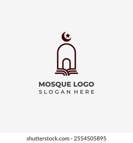 Lineart Mosque Logo Design with a Qur'anic Touch Below