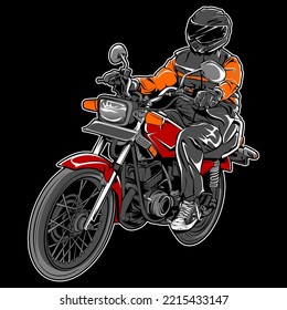 Gráfico de vectores de motocicleta lineal.Para emblemas, etiquetas, símbolo, insignia, icono, pegatina en la captura de peces. Plantilla vectorial de diseño de logotipo de pescado  