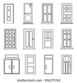 Lineart Old Doors Icons Set House Flat Design Isolated Vector Illustration