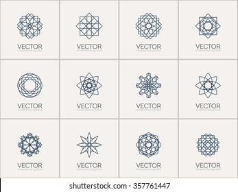 Lineart ornamental logo templates set. Vector arabic geometric symbols