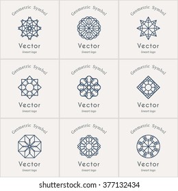 Lineart ornamental logo templates set. Vector arabic geometric symbols