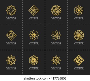 Lineart ornamental logo templates set. Vector geometric symbols