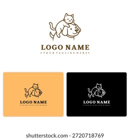 Line-art pet logo featuring a friendly dog and playful cat companion. Ideal for pet brands, vet clinics, groomers, and boarding services.