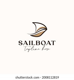 Lineart Sailboat Monoline Logo Template Isolate in White Background